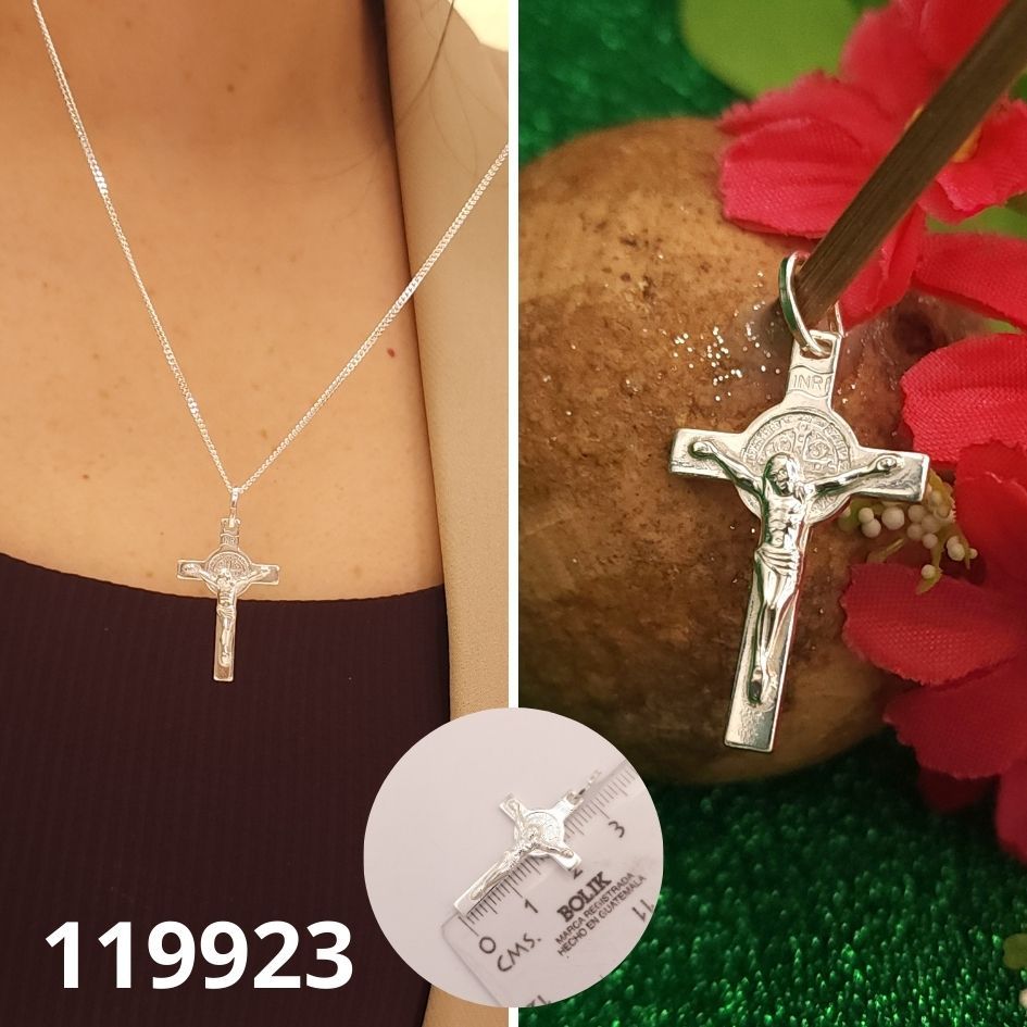 DIJE DE PLATA 925 CRUZ CON SAN BENITO
