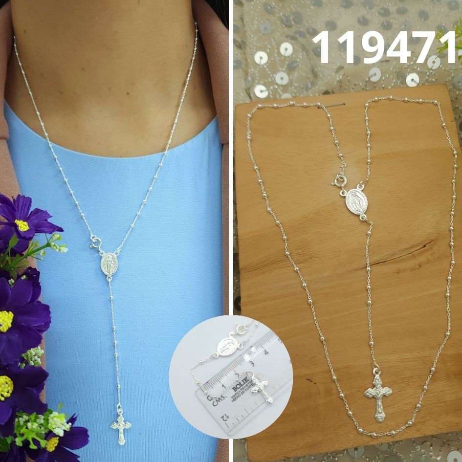 ROSARIO DE PLATA 925 MEDALLA MILAGROSA 50CM LARGO X BOLITAS 2MM
