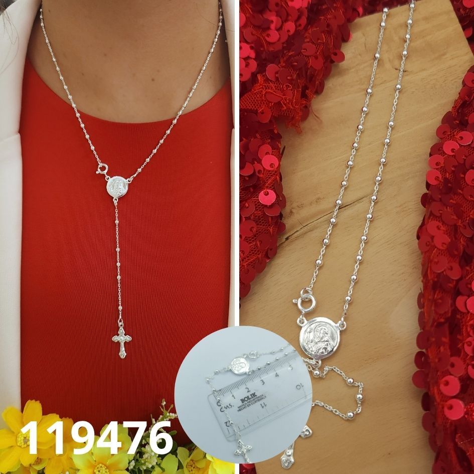 ROSARIO DE PLATA 925 MEDALLA SAN BENITO 45CM LARGO