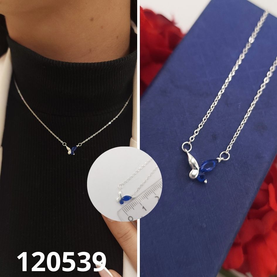 GARGANTILLA DE PLATA 925 MARIPOSA AZUL 40 A 45CM LARGO