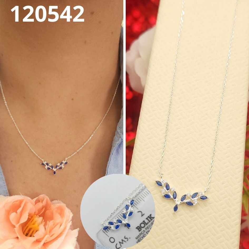 GARGANTILLA DE PLATA 925 HOJAS AZULES 40 A 45CM LARGO