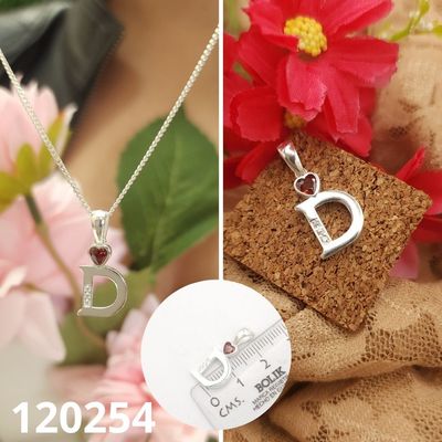 DIJE DE PLATA 925 LETRA D CON CORAZON ROJO 1.5CM