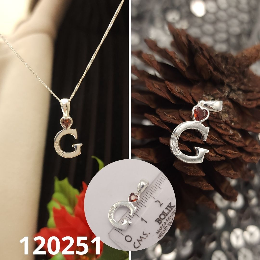 DIJE DE PLATA 925 LETRA G CON CORAZON 1.5CM