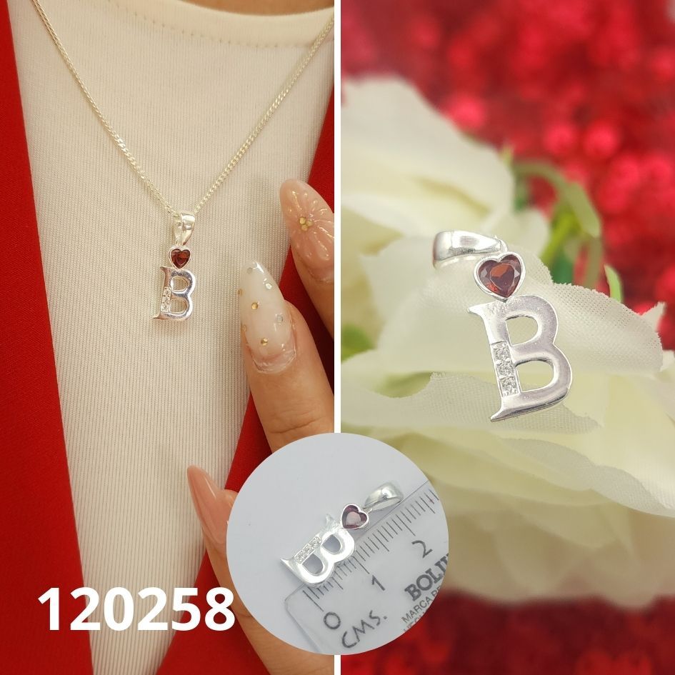 DIJE DE PLATA 925 LETRA B CON CORAZON 1.5CM