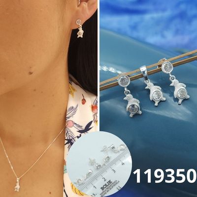 JUEGO DE PLATA 925 PINGUINO Y PUNTO DE LUZ DIJE Y ARETES 1.2CM