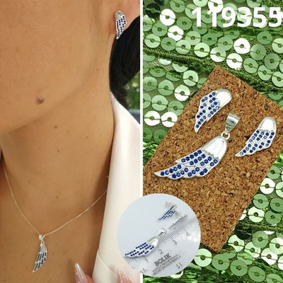 JUEGO DE PLATA 925 ALAS AZULES DIJE Y ARETES 2.5CM