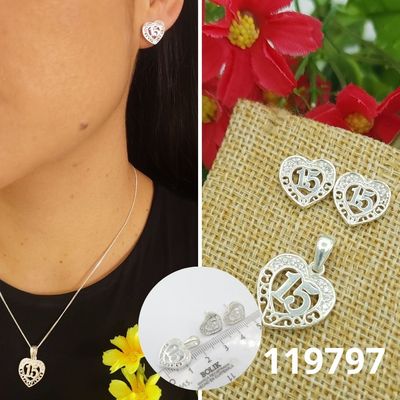 JUEGO DE PLATA 925 DE CORAZON 15 AÑOS