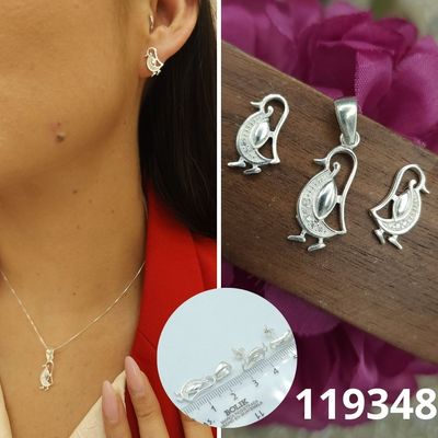 JUEGO DE PLATA 925 PINGUINO DIJE Y ARETES