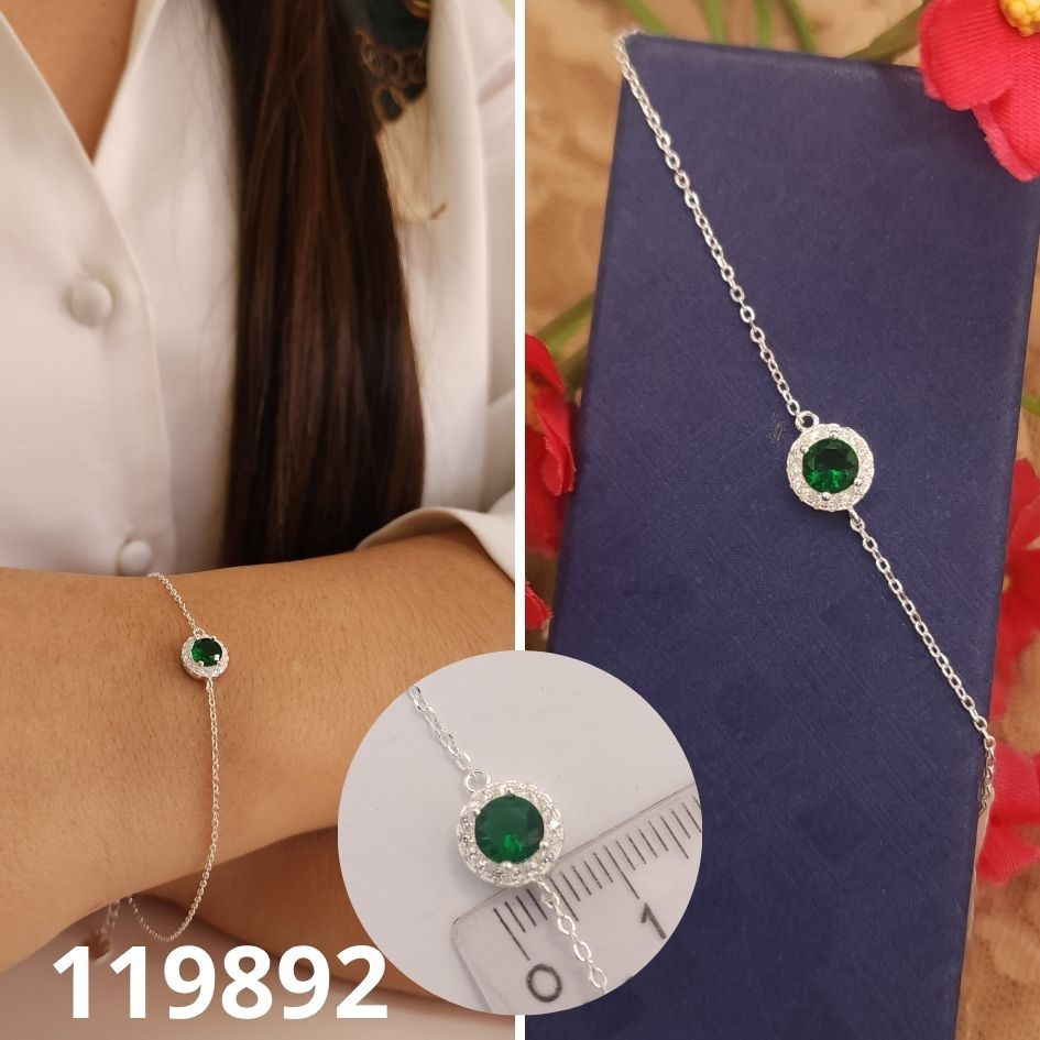 PULSERA DE PLATA 925 PIEDRA VERDE 17 A 19CM LARGO
