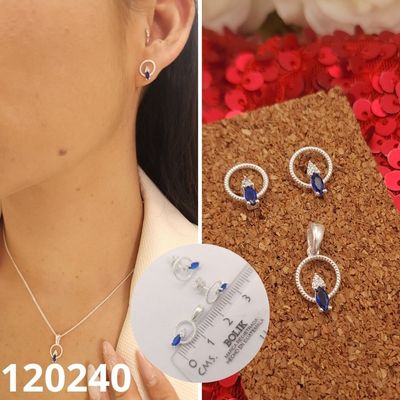 JUEGO DE PLATA 925 GOTAS AZULES Y CIRCULOS DIJE Y ARETES 1CM