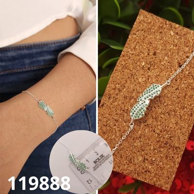 PULSERA DE PLATA 925 HOJAS VERDES 17 A 19CM LARGO