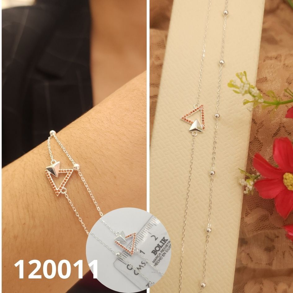 PULSERA DE PLATA 925 TRIANGULO CON BOLITAS 17A20CM LARGO