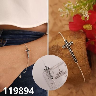 PULSERA DE PLATA 925 CRUZ CIRCONIAS NEGRAS 17 A 19CM