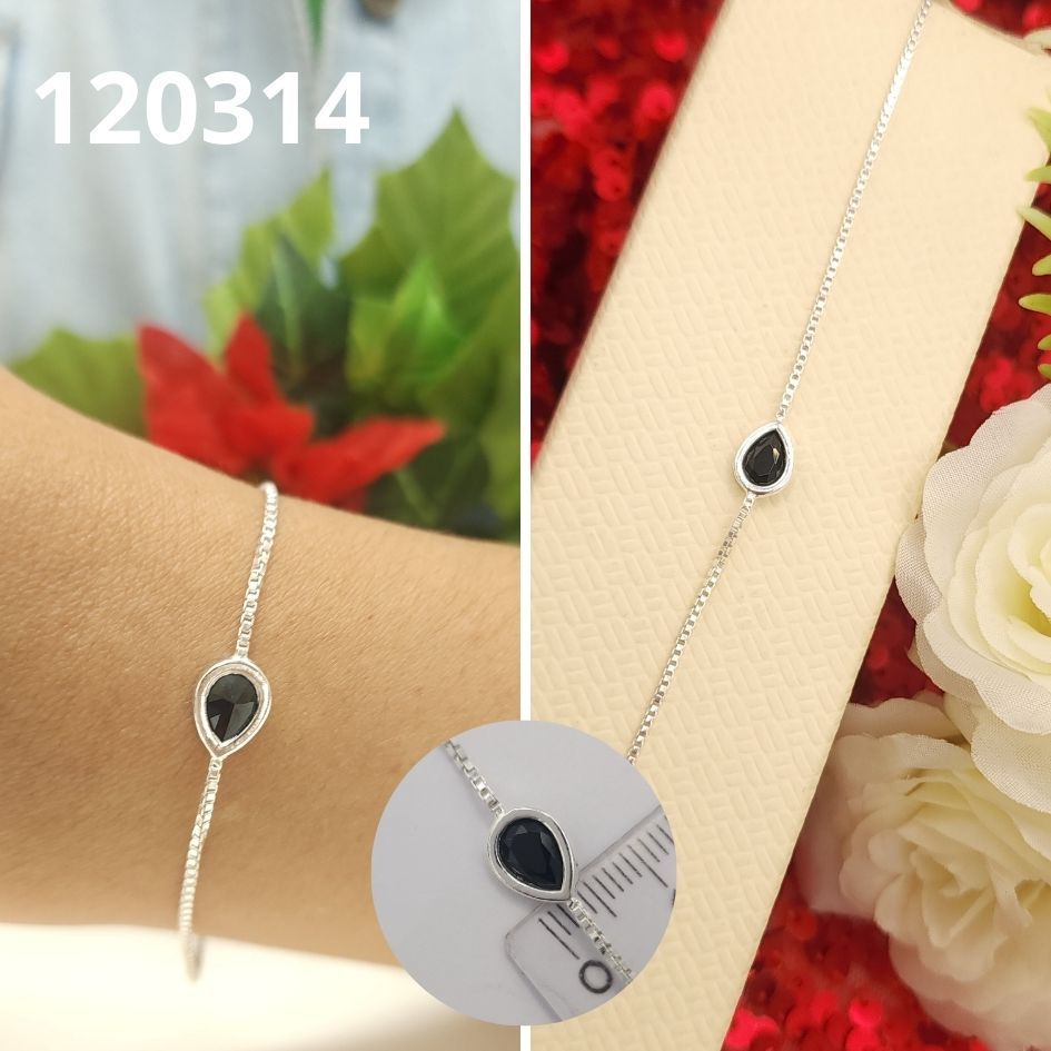 PULSERA DE PLATA 925 GOTA NEGRA 17 A 20CM LARGO