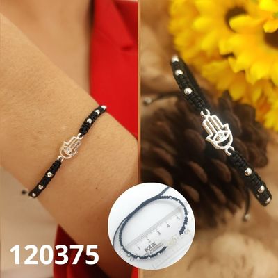 PULSERA DE PLATA 925 MANO DE FATIMA Y BOLITAS AJUSTABLE NEGRA PULSERA DE PLATA 925 MANO DE FATIMA Y BOLITAS AJUSTABLE NEGRA