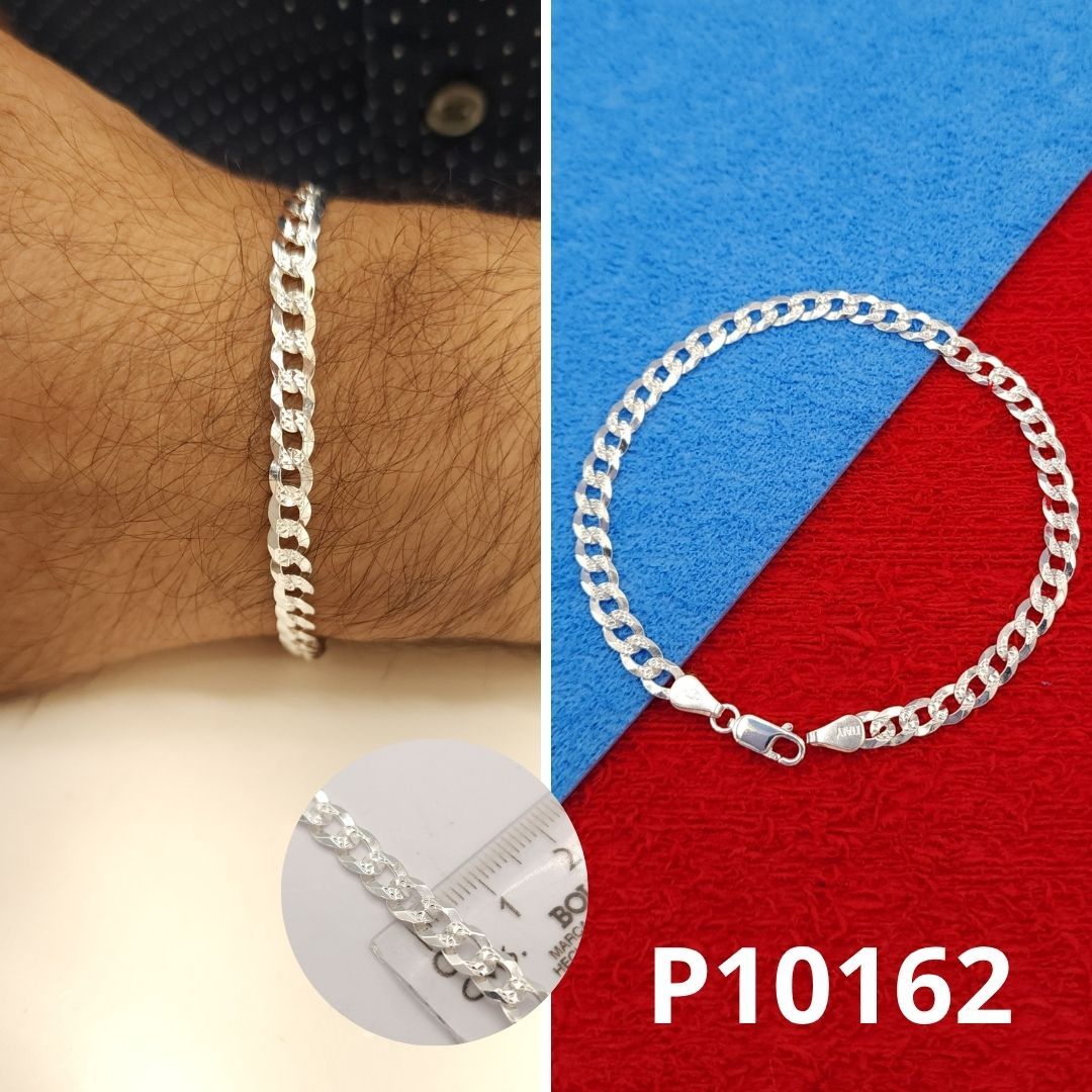PULSERA DE PLATA 925 GRUMETEADA DIAMANTADA 21CM LARGO X 5.18MM ANCHO X 1.15MM GROSOR