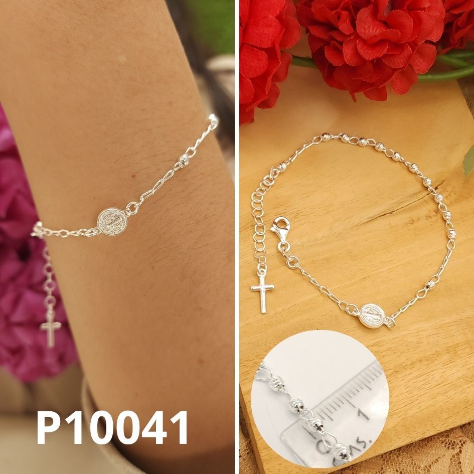 PULSERA DE PLATA 925 DENARIO SSAN BENITO 17+3CM LARGO X BOLITAS 3MM