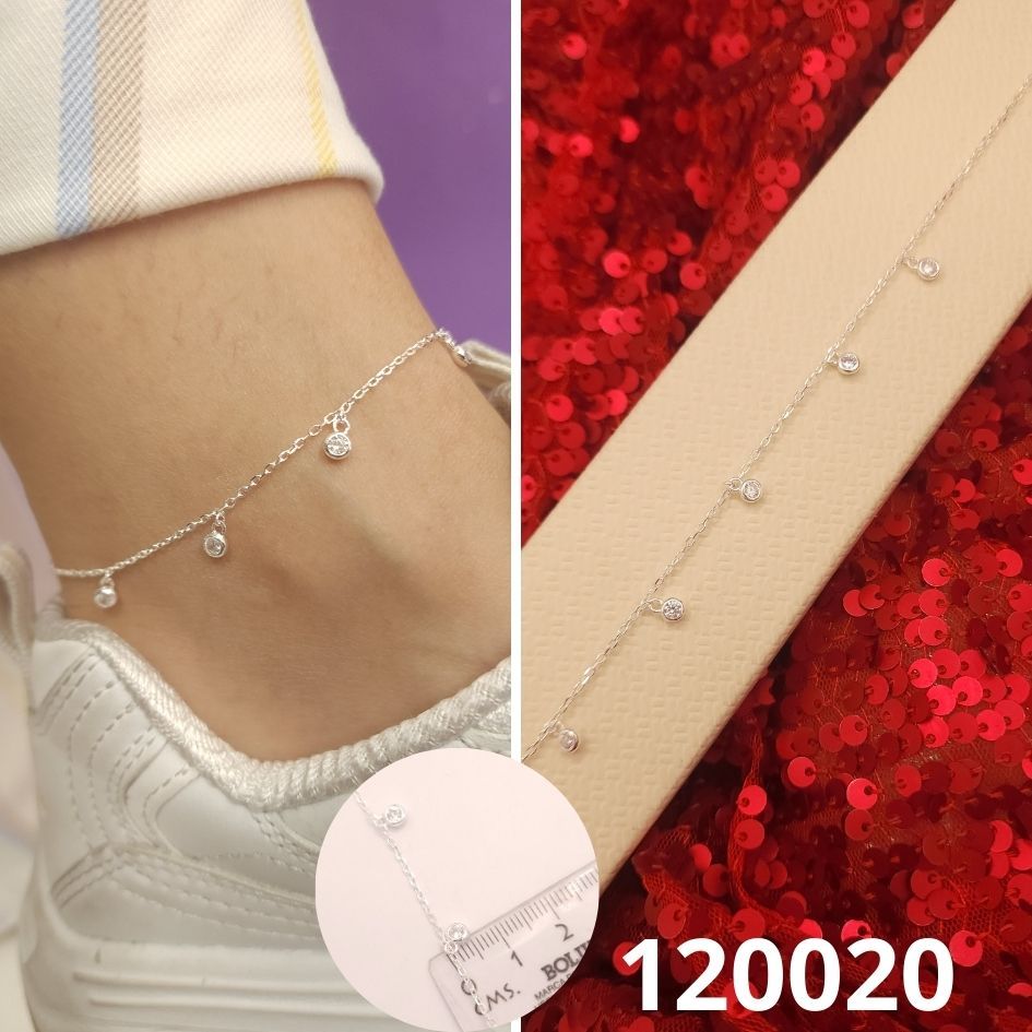 TOBILLERA DE PLATA 925 PUNTOS DE LUZ 22 A 25CM LARGO