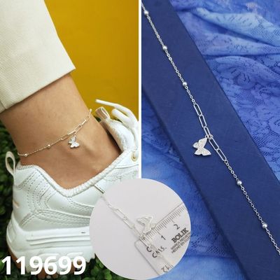 TOBILLERA DE PLATA 925 MARIPOSA Y BOLITAS 22 A 25SM LARGO
