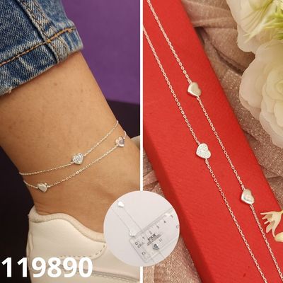 TOBILLERA DE PLATA 925 CORAZONES MULTI HILO 23 AL 26CM LARGO