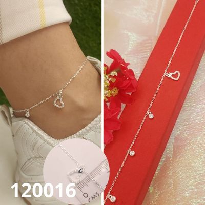 TOBILLERA DE PLATA 925 CORAZON Y PUNTOS DE LUZ 22 A 25CM LARGO
