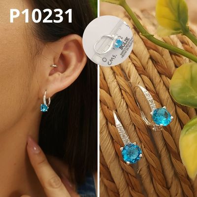 ARETES DE PLATA 925 TRABADOR ESPAÑOL 6MM TURQUESA