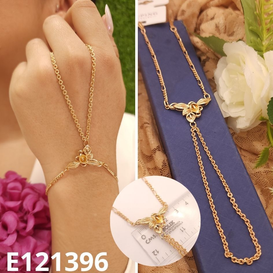 PULSERA CON ANILLO ENCHAPADA EN ORO 18K FLOR 18CM LARGO