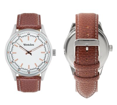 Westclox Watch with Genuine Brown Leather Band and Rose Gold Accents