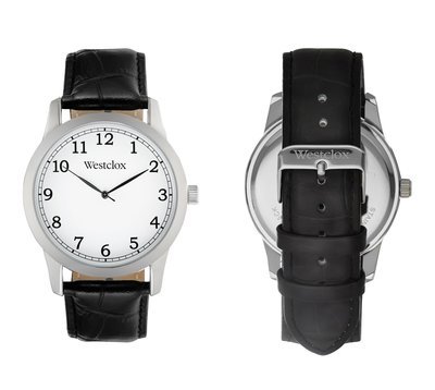 Westclox Watch with Genuine Black Leather Band and Easy to Read White Dial