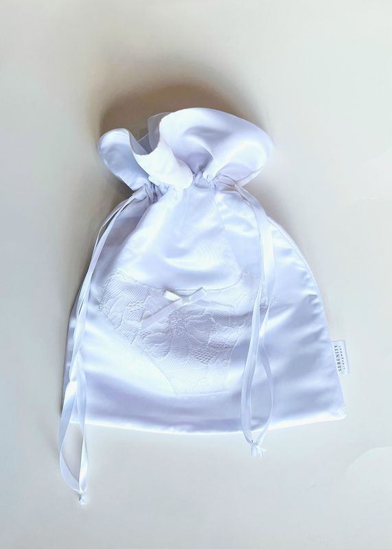 White satin lingerie bag