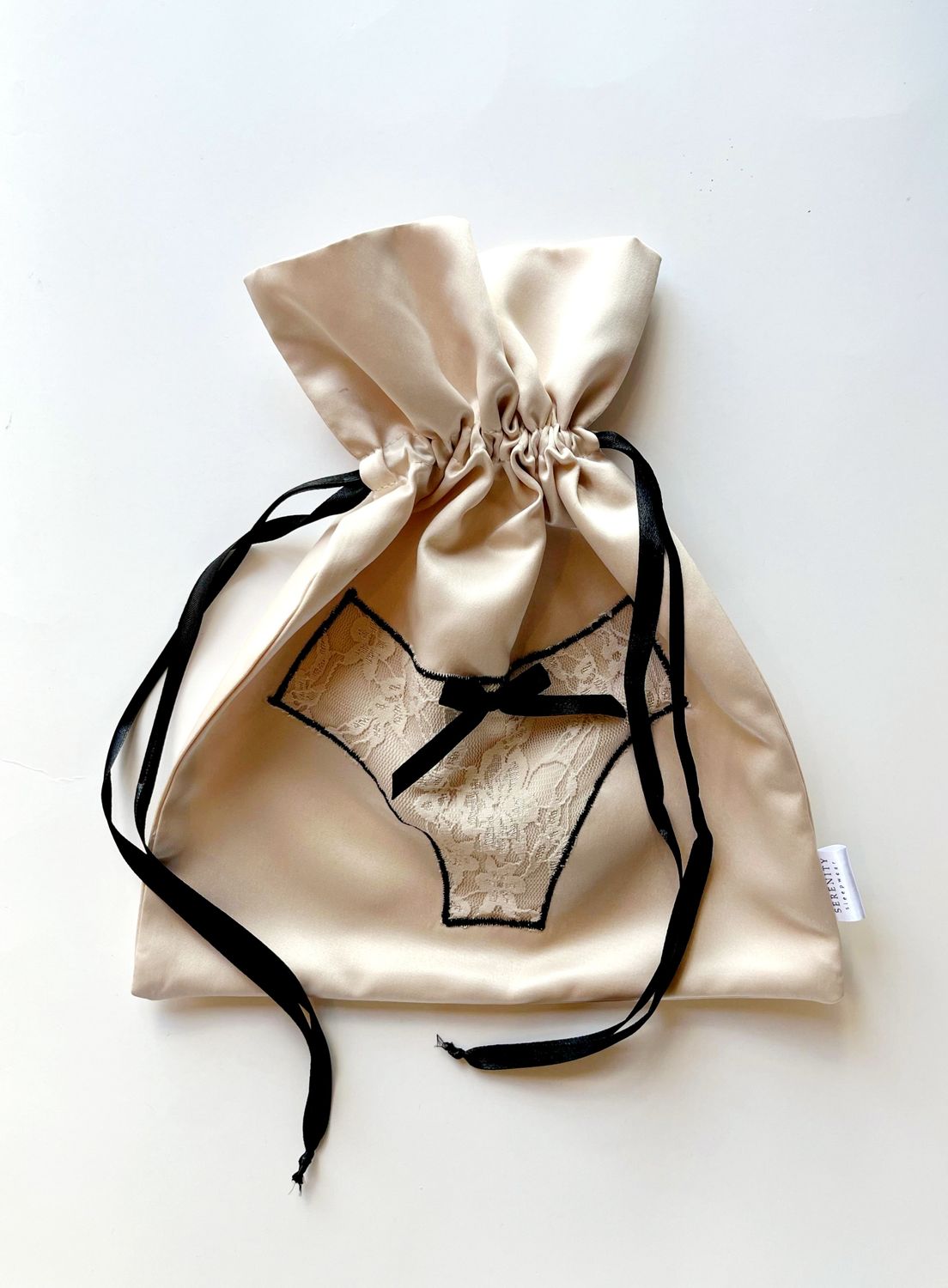 Cream  satin lingerie bag