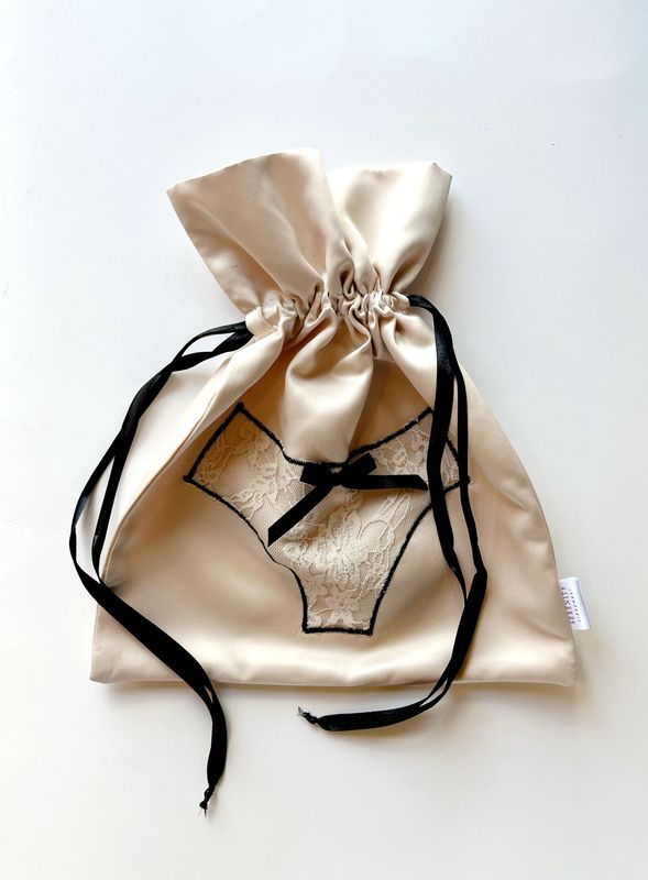 Cream  satin lingerie bag