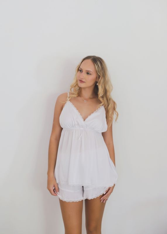 Keira satin Pj set with lace trim