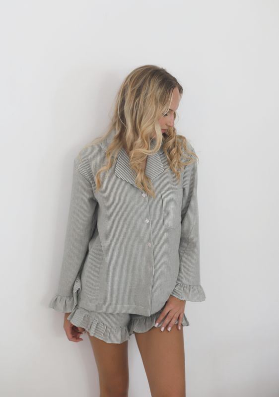 Sage stripe long sleeve  shorts set