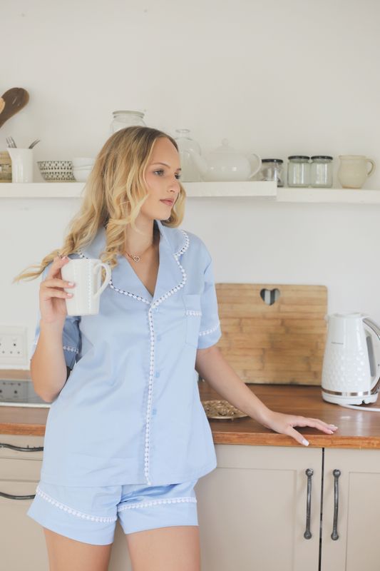 Pale blue Jessica shorts set with edging