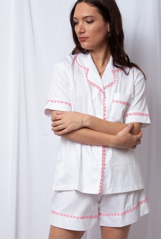 White Jessica shorts set with edging