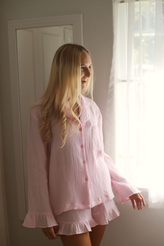 Long sleeve  shorts set with frills