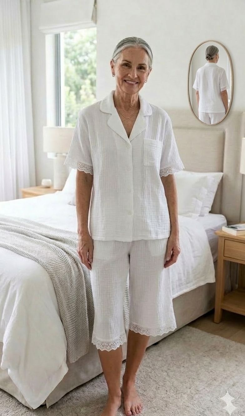 White cotton muslin long  shorts set