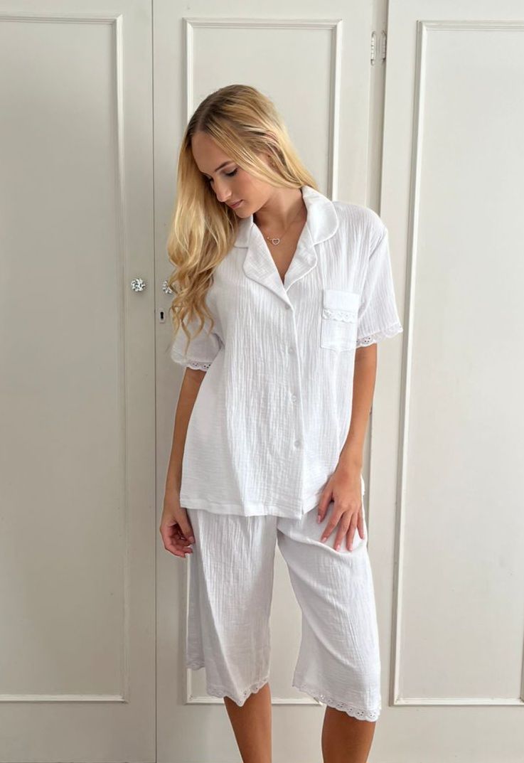 Cotton muslin 3/4 pants  set