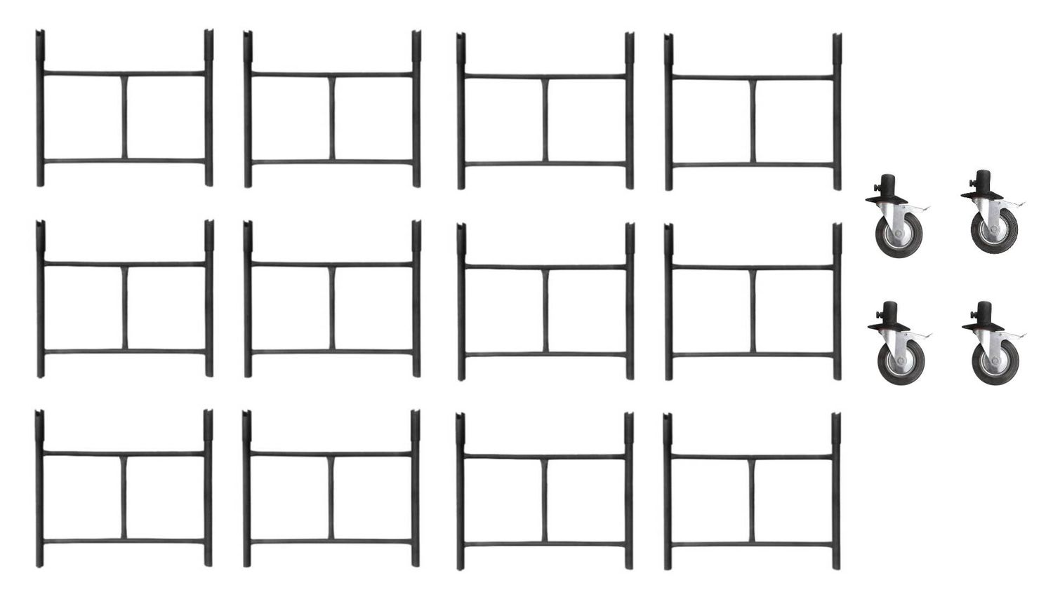 Rusztowanie warszawskie - 12 sztuk rama POŁÓWKA + 4 sztuki koła 125 mm