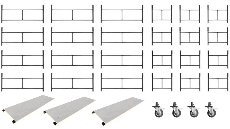 Rusztowanie warszawskie - Zestaw 12 sztuk standard + 12 sztuk połówka + 3blaty + 4koła 160 mm
