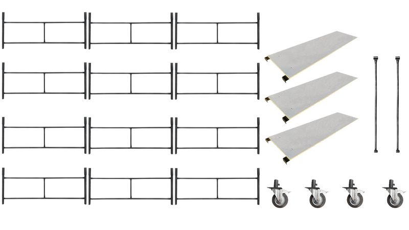 Zestaw rusztowania 12 sztuk + 3 blaty + zestaw kół 160 mm + 2 stężenia