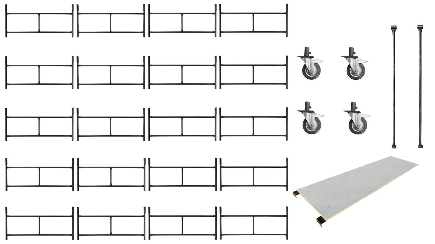 Rusztowanie warszawskie - Zestaw 20 sztuk + 4 koła 160 mm + podest + 2 poprzeczki