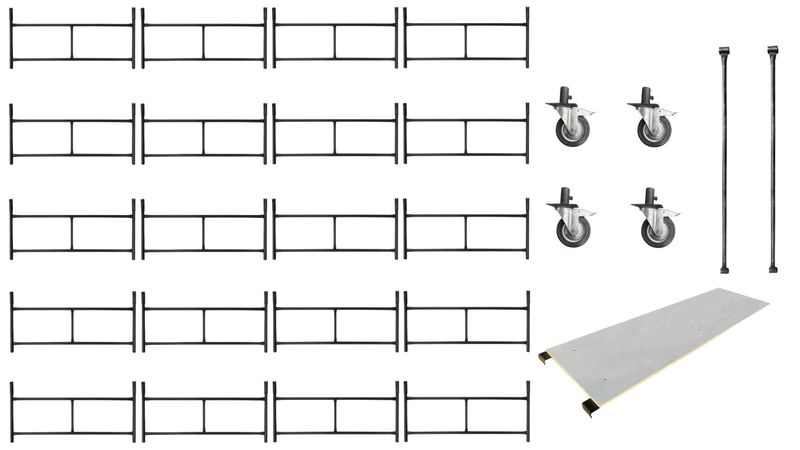 Rusztowanie warszawskie - Zestaw 20 sztuk + 4 koła 160 mm + podest + 2 poprzeczki