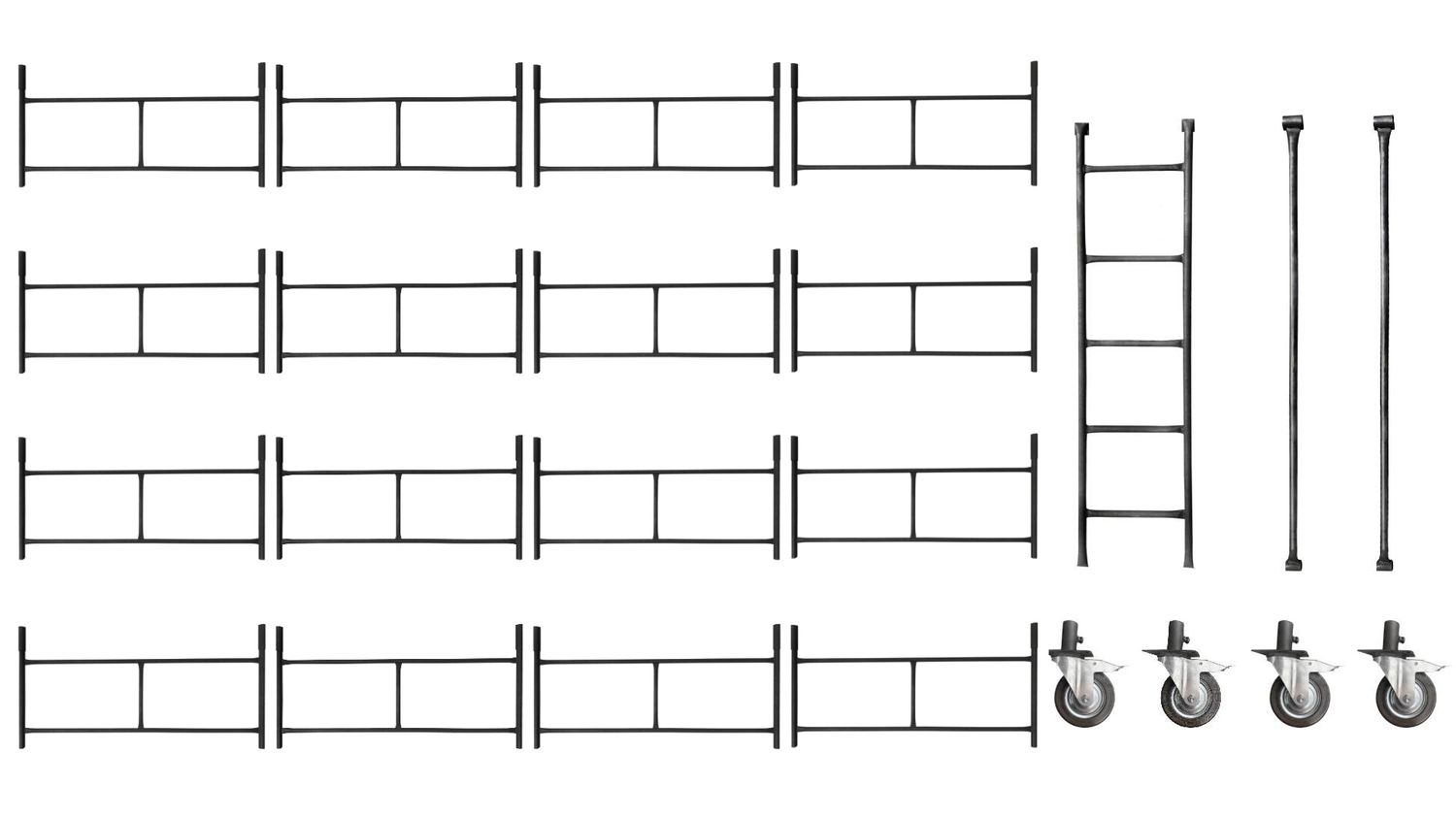 Rusztowanie warszawskie - Zestaw 16 sztuk + 4 koła 160 mm + dwie poprzeczki + drabinka