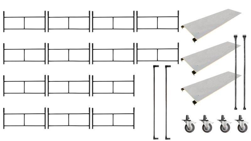 Rusztowanie warszawskie - Zestaw 14 sztuk + 4 koła 160 mm + 3 blaty + poręcze + poprzeczki