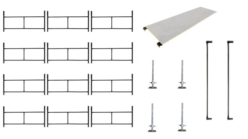 Rusztowanie warszawskie - Zestaw 12 sztuk + Podest + zestaw stóp + poręcza