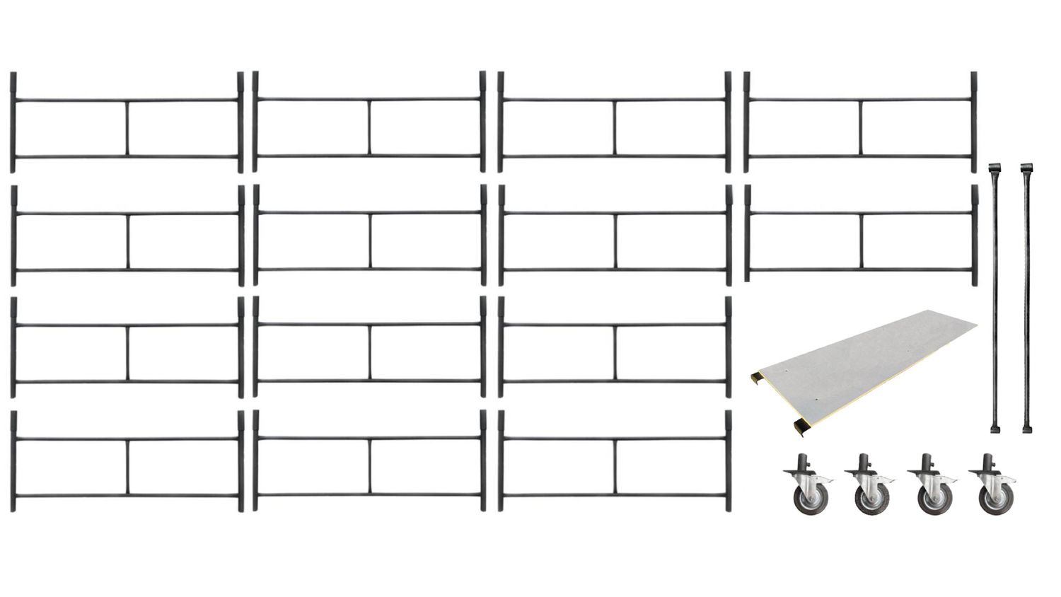 Rusztowanie warszawskie - 14 sztuk + 4 koła 160 mm + podest + 2 poprzeczki