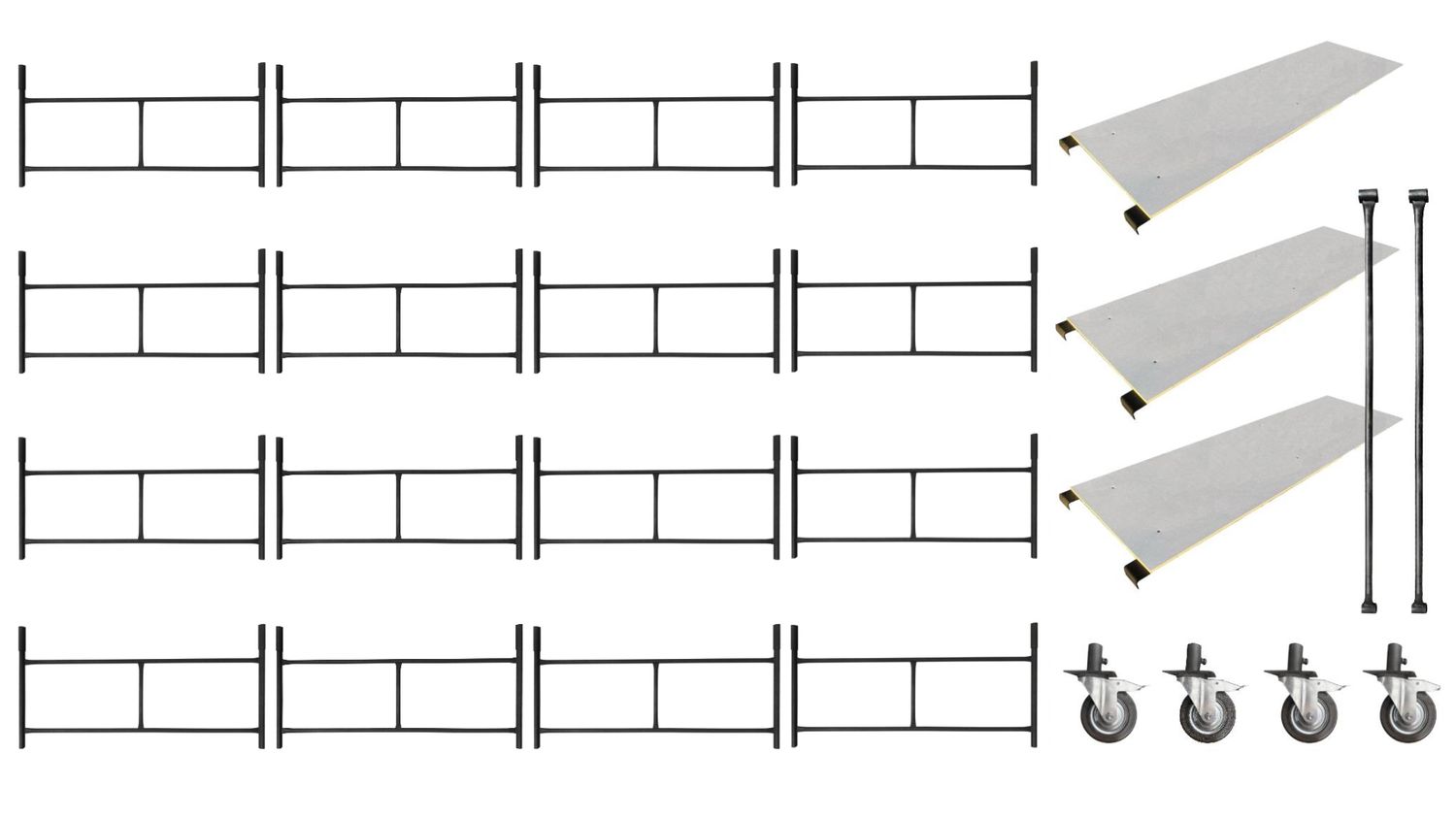 Rusztowanie warszawskie- 16 sztuk +4 koła 160 mm +dwie poprzeczki + 3 blaty