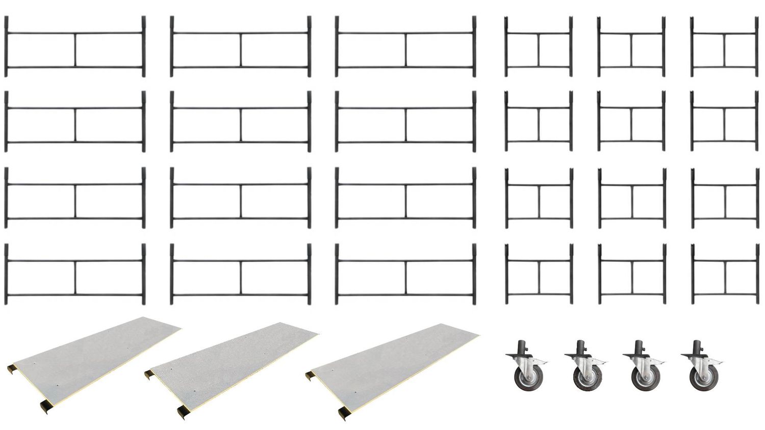 Rusztowanie warszawskie - Zestaw 12 sztuk standard + 12 sztuk połówka + 3blaty + 4koła 160 mm